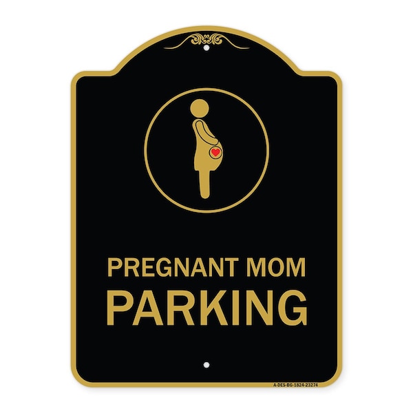 Signmission Pregnant Mom Parking W/ Graphic, Black & Gold Aluminum Architectural Sign, 18" x 24", BG-1824-23274 A-DES-BG-1824-23274 - main